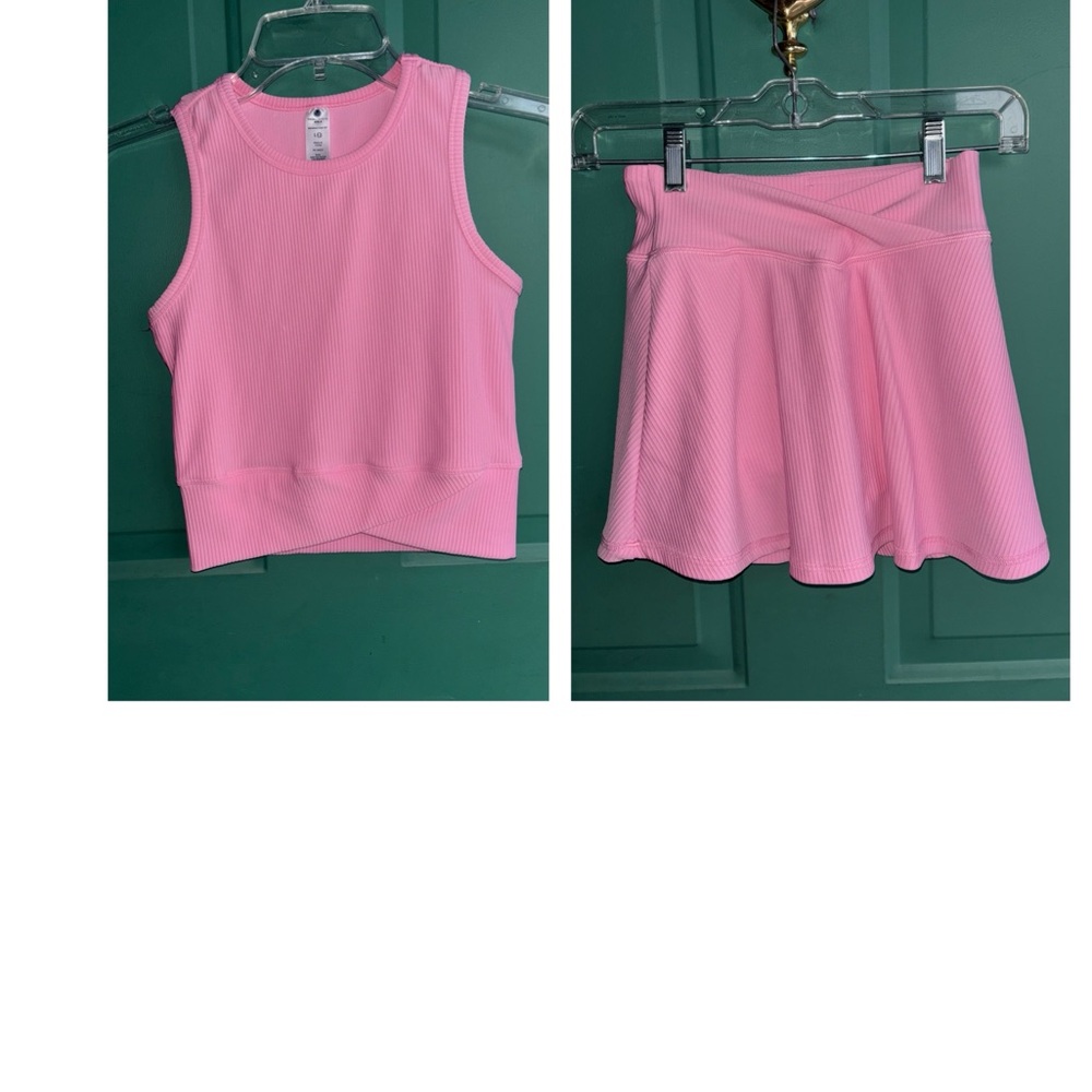 Yogalicious girls large Pink Ribbed Tank and skort set